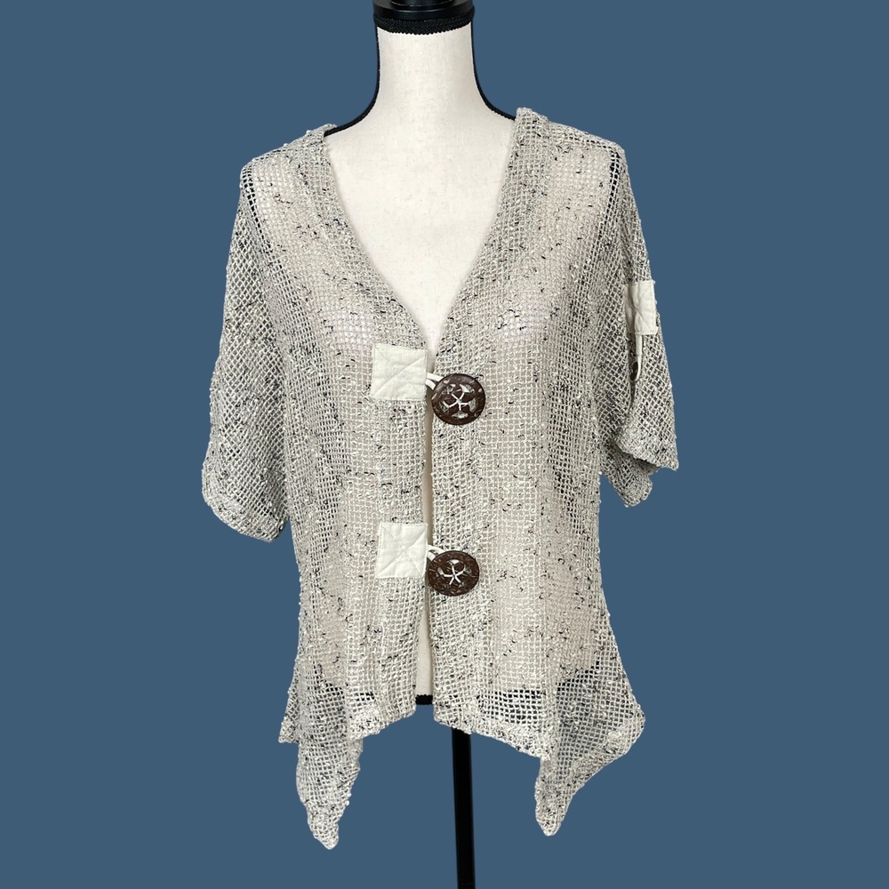 Kaktus Lagenlook Open Knit Cardigan Top Womens L Boho Asymmetric Artsy Earthy